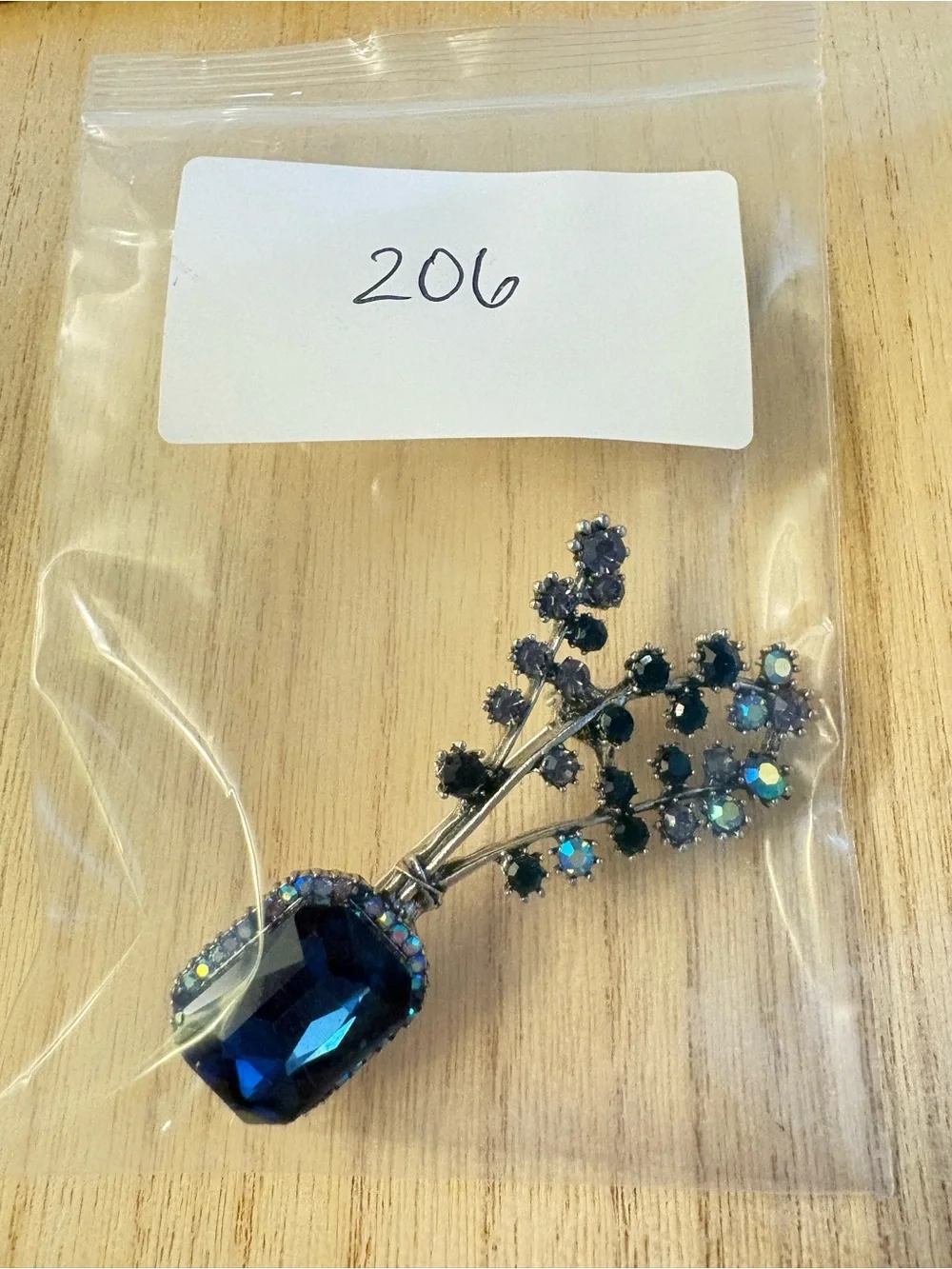 Blue Crystal Floral Vine Brooch